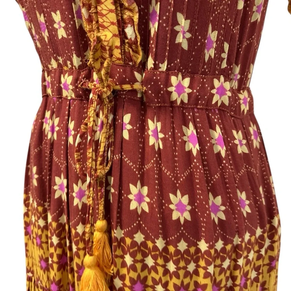 Free People Womens Rare Feelings Midi Maxi Dress Sz Small Ruffle Short Sleeve